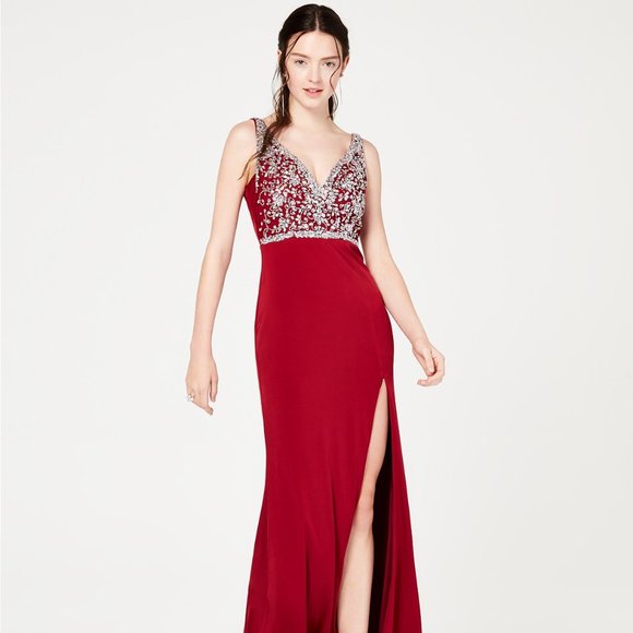 Crystal Doll Hand Beaded V-Neck Tank Dress Wine - Picture 1 of 5